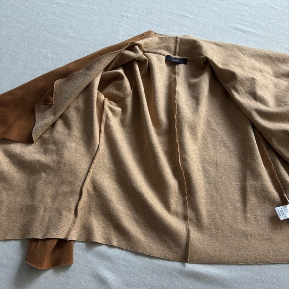SABA Brown Beige Wool Blend Open Front Draped Cardigan Size S - Picture 4 of 8